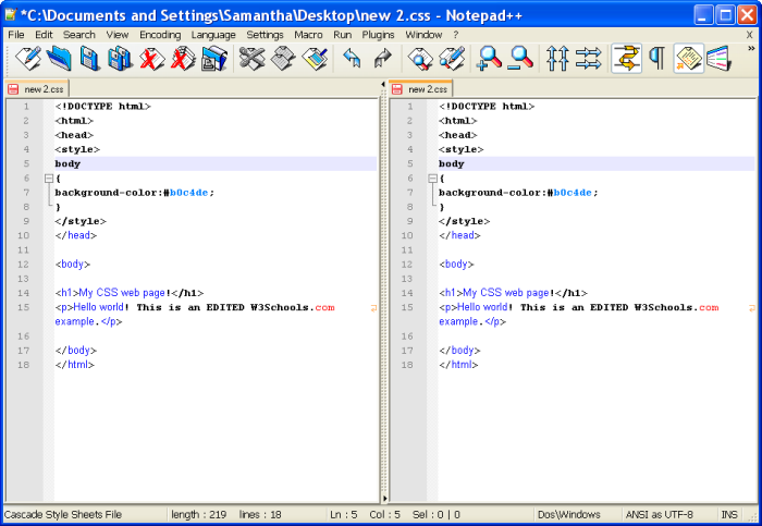 Notepad++ in Dual Mode display