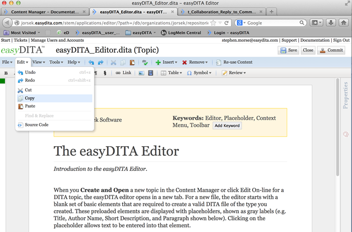 easyDITA Editor Interface