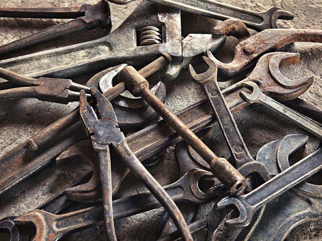 pile of rusty tools