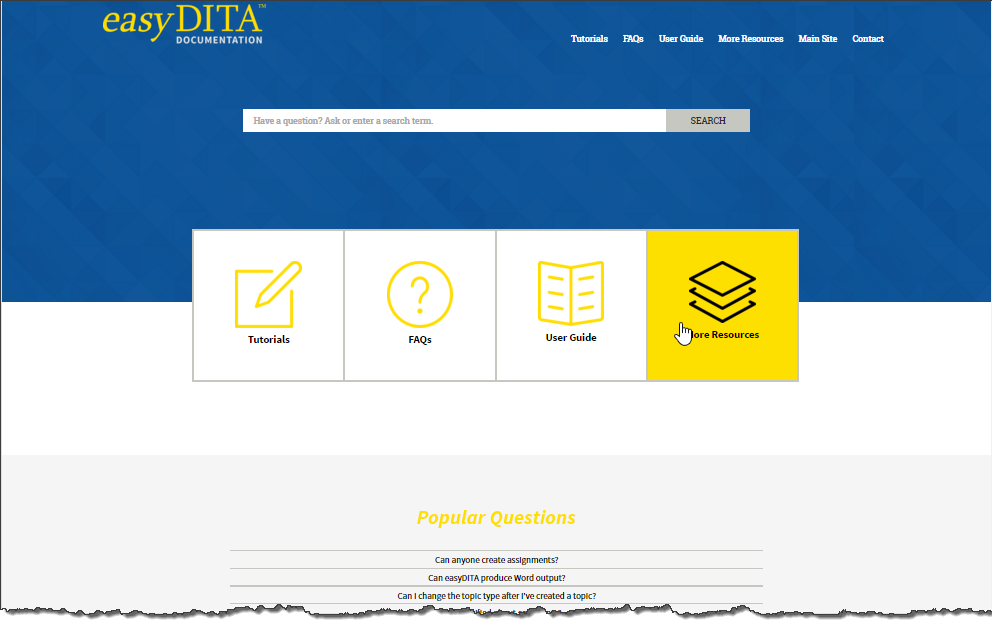Figure 5: easyDITA's documentation site published with the Knowledge Portal theme